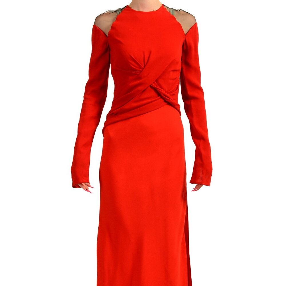 Versace Women's Bright Red Silk Long Sleeve Evening Dress US XS IT 38
